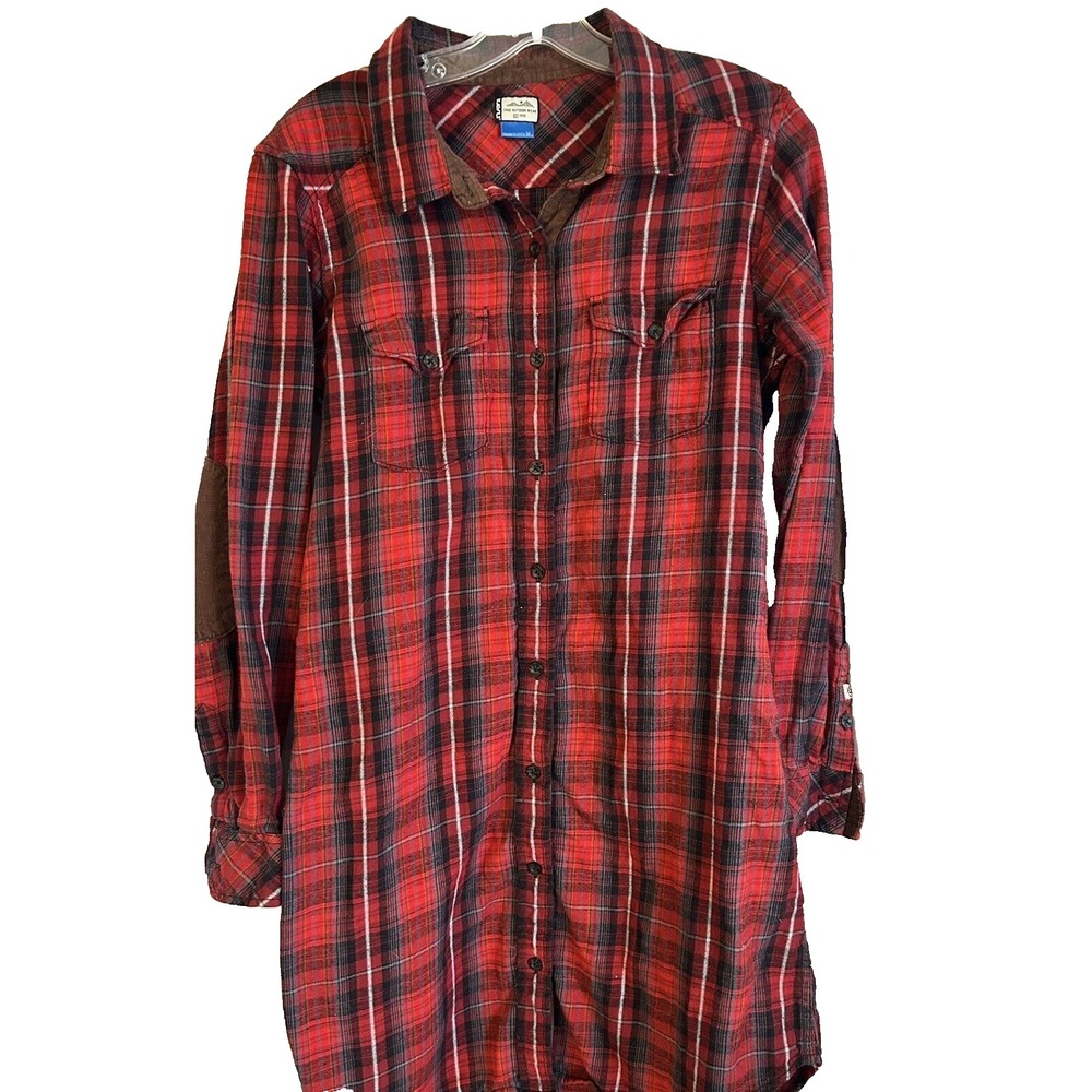 Kavu True Outdoor Wear Womens Medium Red Plaid Cotton Long Shirt (G5)